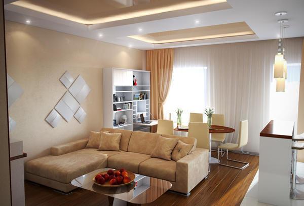 Сделать светло-коричневую гостиную интересной и оригинальной можно при помощи стильных элементов декора