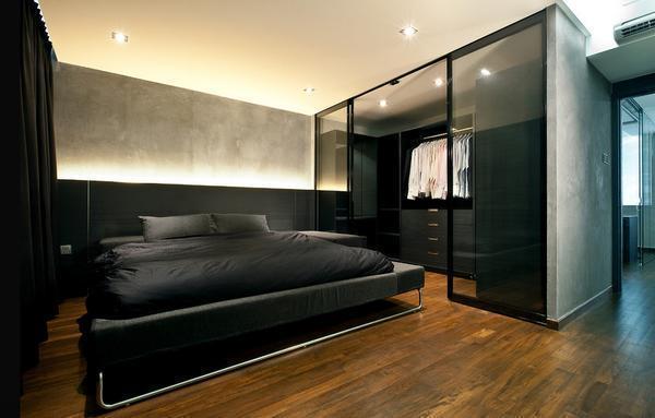 Чтобы комната смотрелась органично, необходимо оформить гардеробную и спальню в едином стиле 