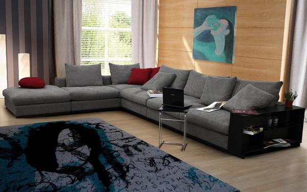 В интерьер большой гостиной прекрасно впишется угловой диван нейтральных и спокойных оттенков