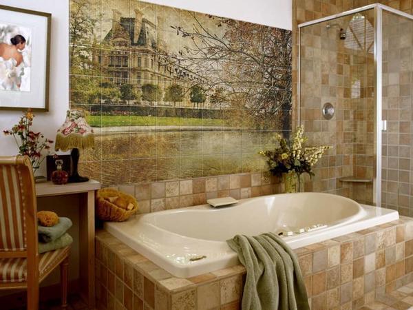 Панно из плитки очень часто делают в ванной комнате. Правильно выбранный рисунок панно превосходно дополнит дизайн ванной