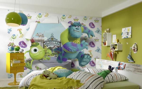Для оформления детской комнаты отлично подойдут фотообои с изображением сказочных героев из любимых мультфильмов