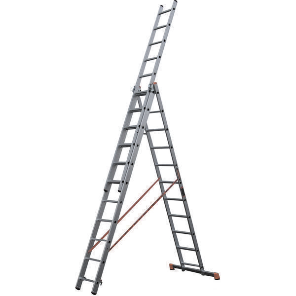 Качественная трехсекционная лестница запросто может трансформироваться как в приставную, так и в лестницу-стремянку