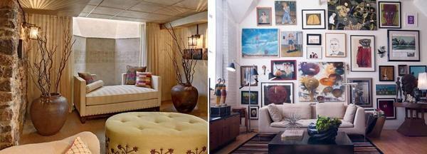 Многие дизайнеры не советуют загромождать маленькую гостиную, а также вешать много картин на стену