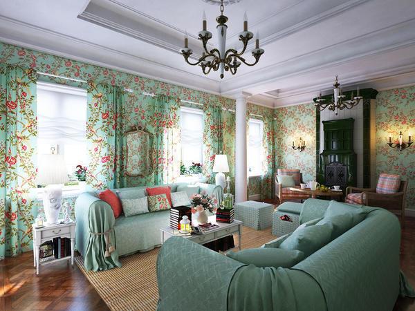 Особое внимание при обустройстве комнаты в стиле прованс необходимо уделять текстилю, поскольку он играет большую роль в создании уютной и сказочной атмосферы в гостиной