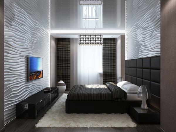Одной из особенностей стиля хай-тек в спальной комнате является преобладание гладких, глянцевых или же блестящих поверхностей