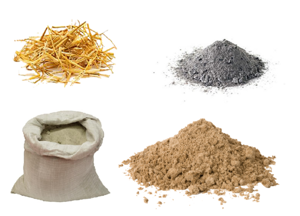 Для приготовления саманной штукатурки понадобятся следующие материалы: вода, песок, глина, земля и солома