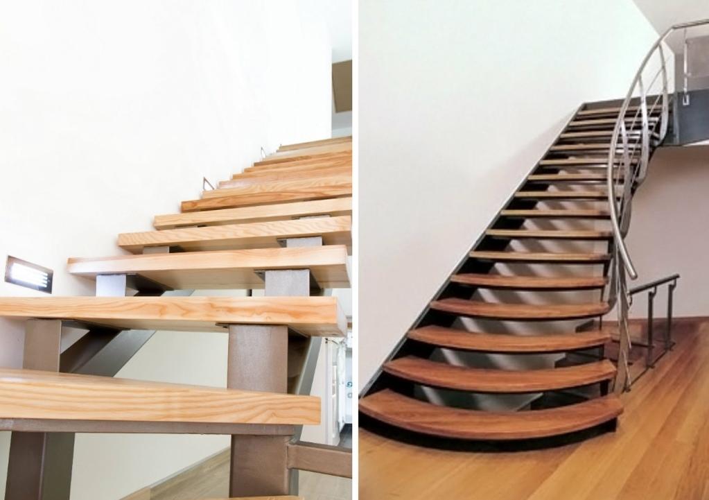деревянные ступени на железной лестнице