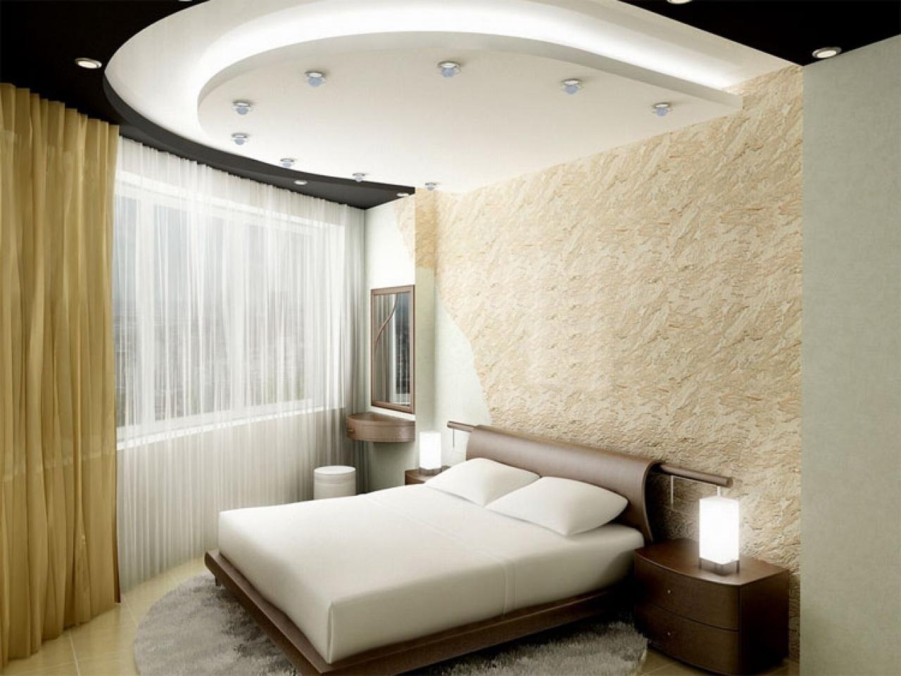 дизайн спальни с потолком