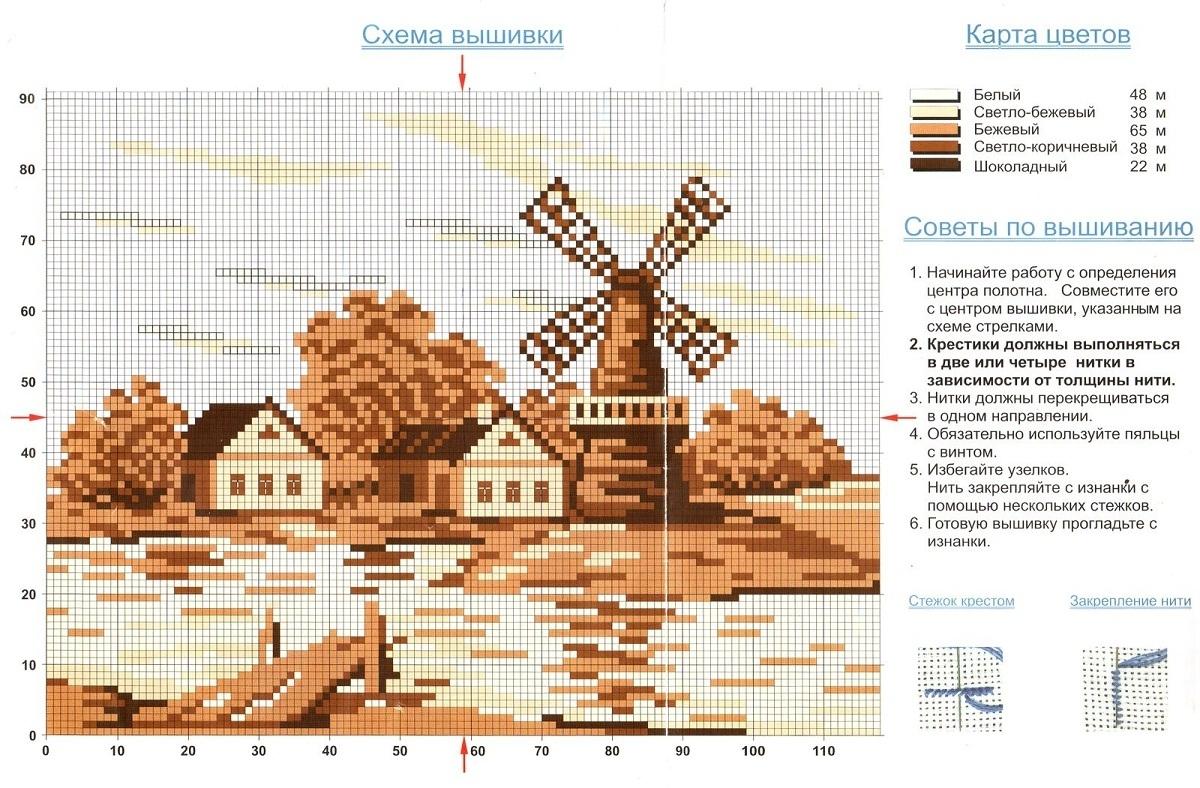 Вышивка крестом мельница схемы