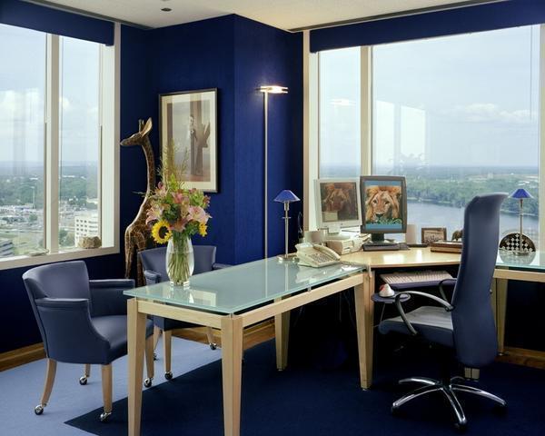 Синие обои в офисном помещении настроят на продуктивный лад, обеспечат необходимый комфорт на рабочем месте