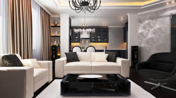 Хорошим стилевым решением для гостиной может стать испанский модерн с ярким освещением