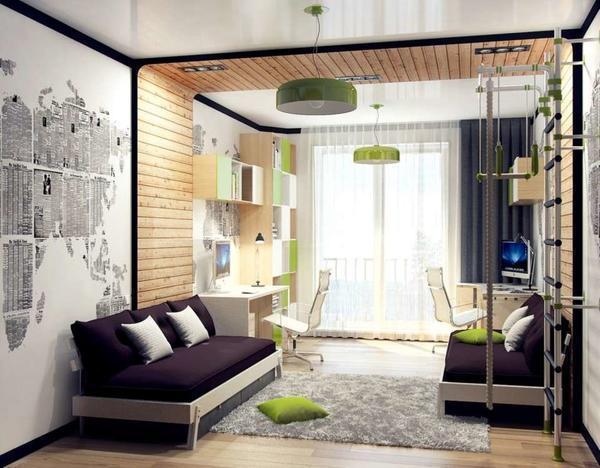 Молодежная спальня - это комната, где с легкостью сочетаются яркие обои и оригинальная мебель