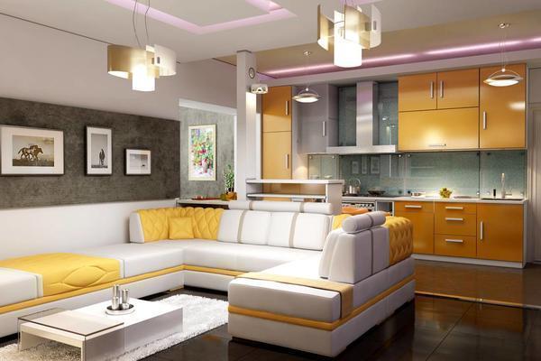 Для экономии пространства в небольших помещениях дизайнеры рекомендуют делать смежную кухню-гостиную