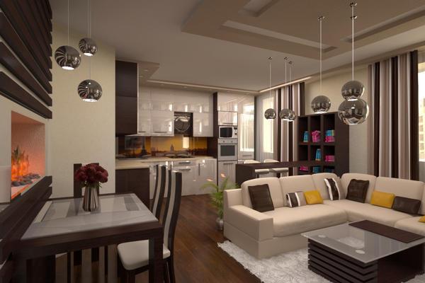 Несмотря на разное предназначение, зоны и кухни, и гостиной должны подчиняться общему стилю интерьера