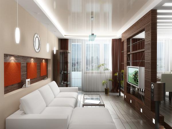 Зонирование гостиной даст возможность увеличить пространство комнаты