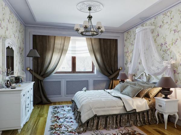 Обои в стиле прованс лучше выбирать для спальни, которая оформлена в теплых и пастельных тонах