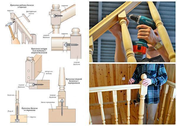 Закреплять балясины на деревянной лестницы можно с помощью саморезов 