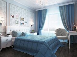 Сделать спальную комнату уютной и комфортной для отдыха можно при помощи голубого цвета