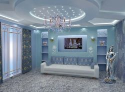 Голубой цвет в гостиной сделает комнату уютной, комфортной и стильной